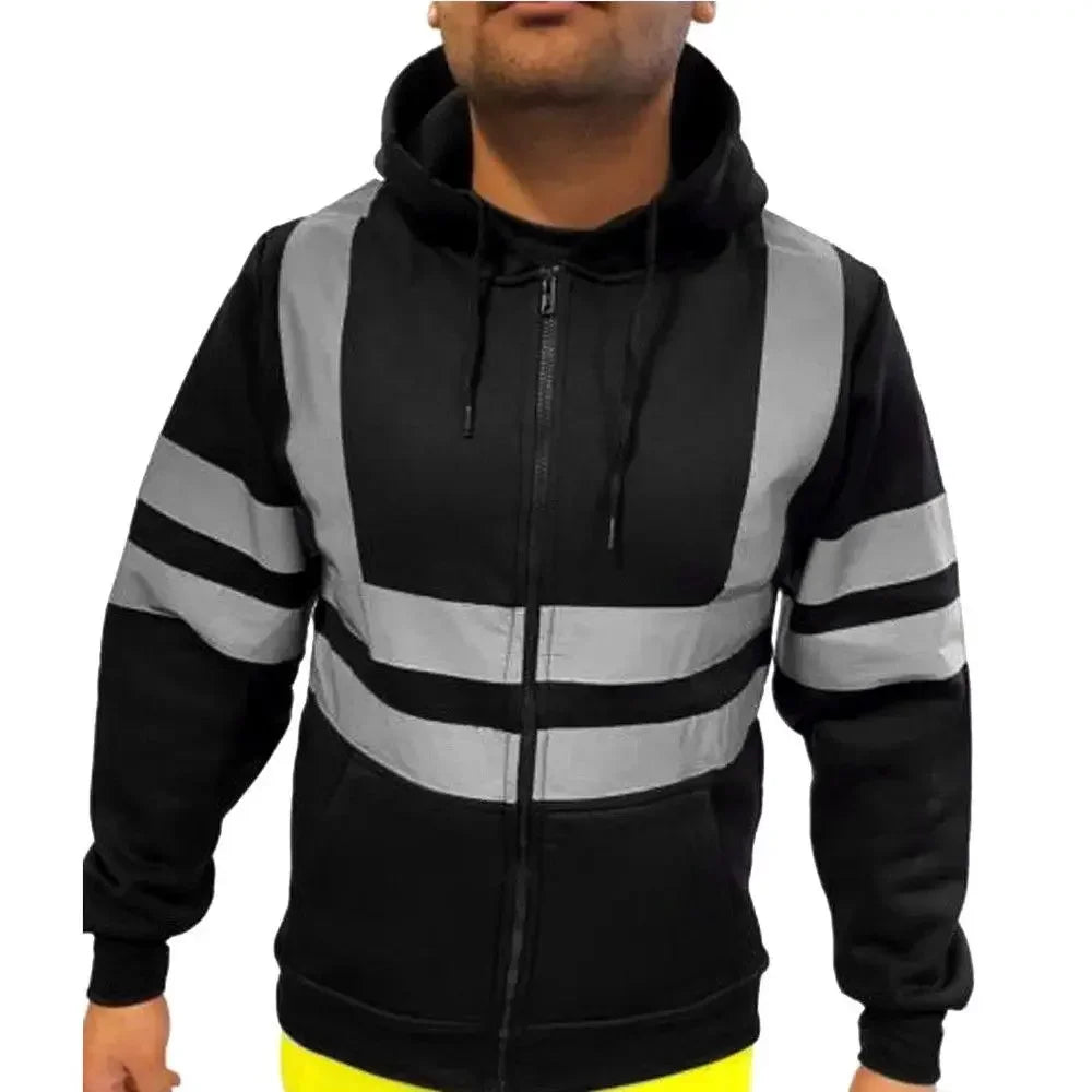 Hi Viz Fleece Hooded Jacket With Zip Closure - DeltaProtective