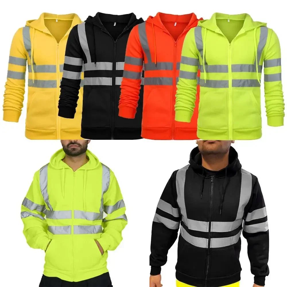 Hi Viz Fleece Hooded Jacket With Zip Closure - DeltaProtective