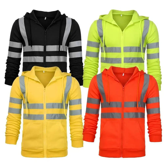 Hi Viz Fleece Hooded Jacket With Zip Closure - DeltaProtective