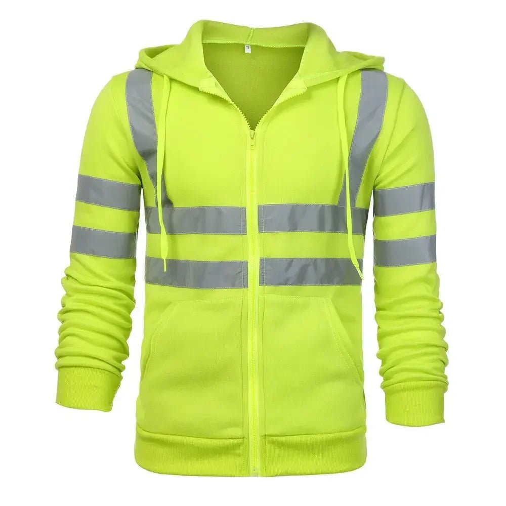 Hi Viz Fleece Hooded Jacket With Zip Closure - DeltaProtective